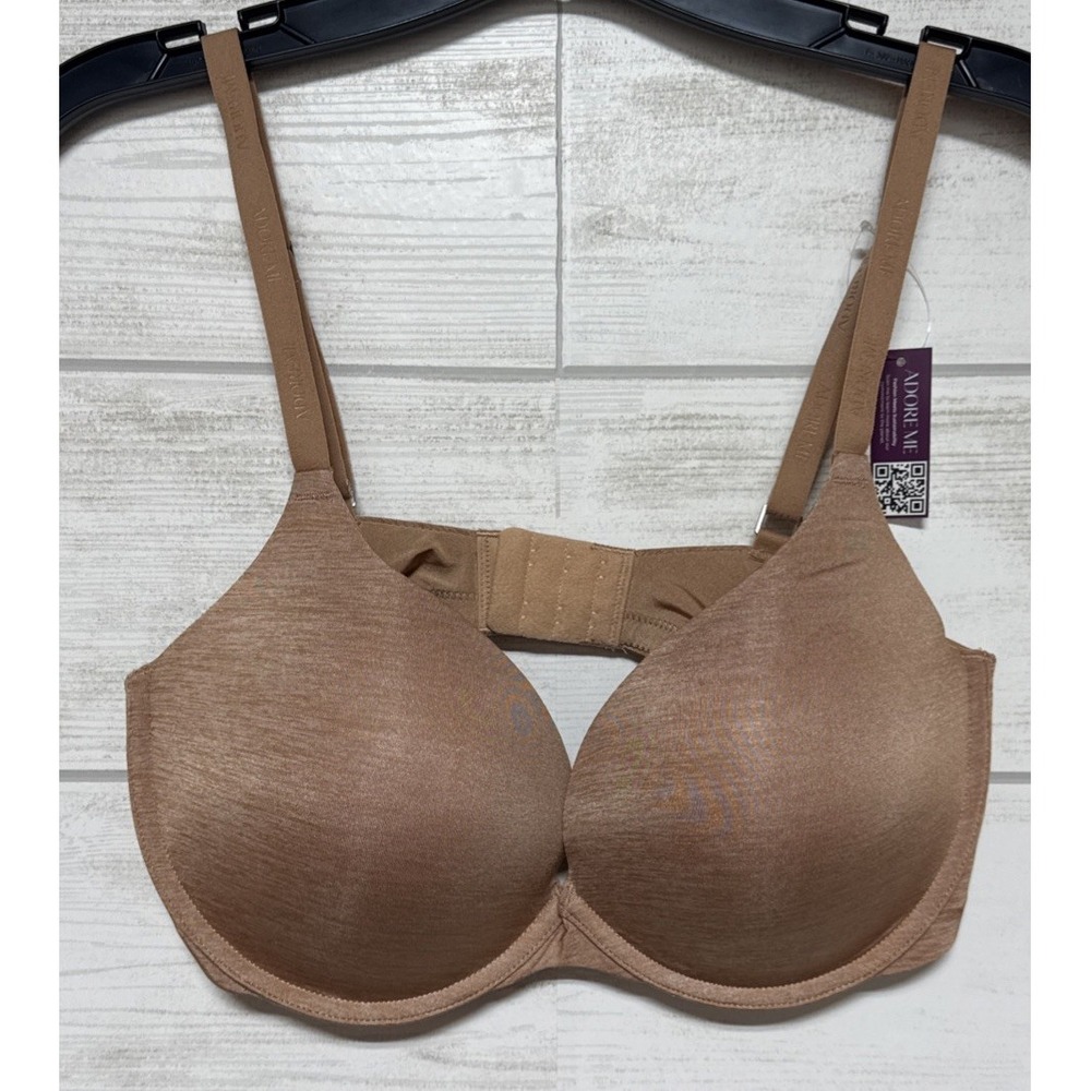 NWT Adore Me 07087 Padded Plunge Underwire Push Up Bra Size 34DD Tan